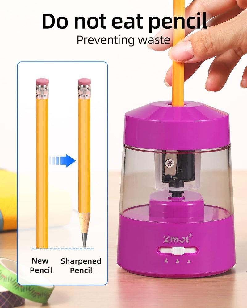 Zmol Electric Pencil Sharpener Battery Operated Power Kids for Colored & Jumbo Pencils No.2/(6-12mm) - Safe & Easy Use Plug in Portable with (AC Adapter,USB, Battery) for Classroom/Office/Home Pink - Image 5